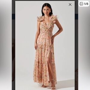 ASTR Peach Floral Ruffle Maxi Dress